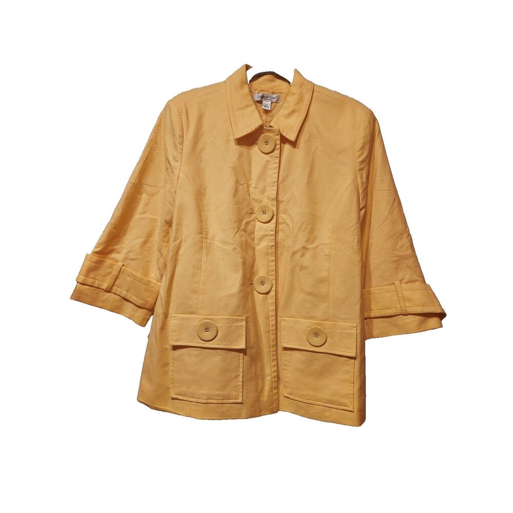 Coldwater Creek Womens Sz 16 Yellow 3/4 Sleeve Button Up Jacket Knit Cotton